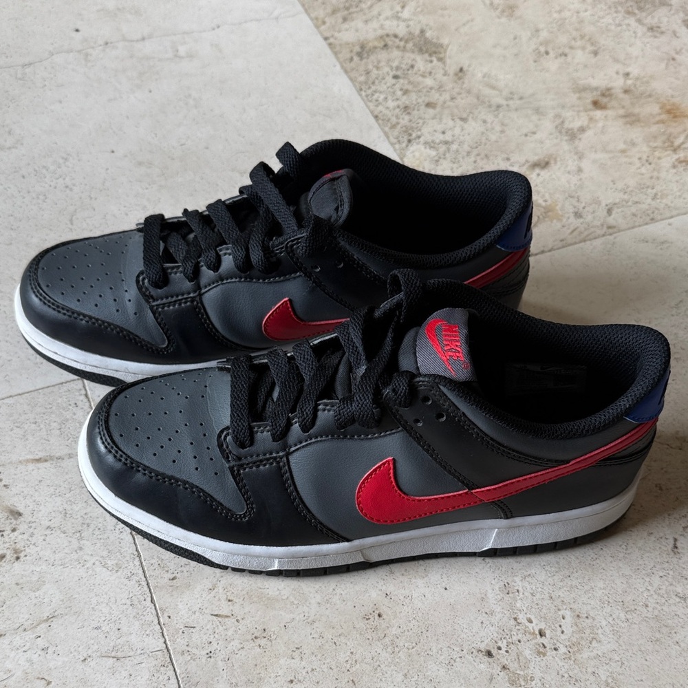 Nike Dunk Lows - Black and Gray with Red and Blue Accents 6.5Y - Picture 3 of 6